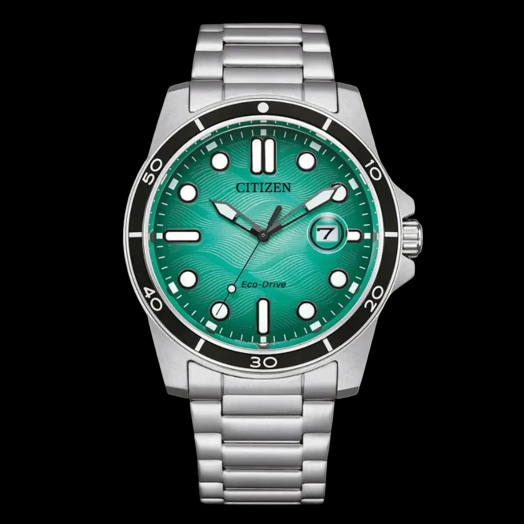 Citizen Silver Stainless Steel Bracelet Turquoise Analog Solar Watch for Men - AW1816-89L