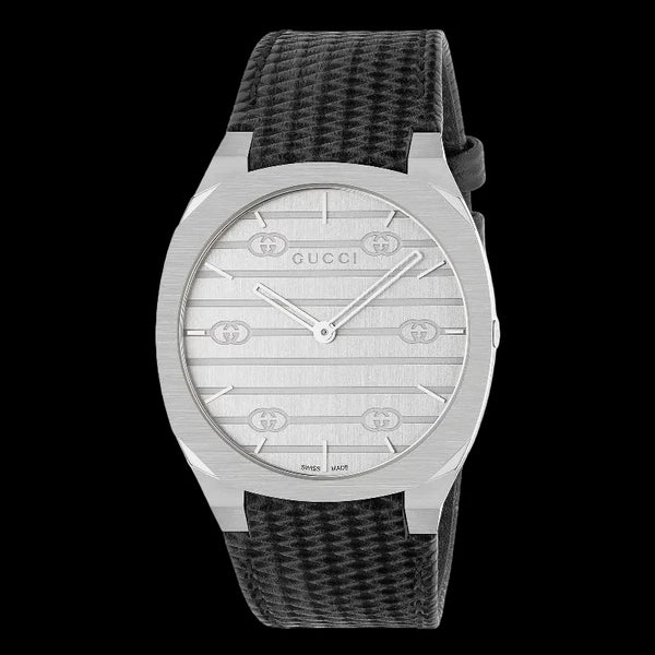 Gucci 25h Unisex Swiss Made Quartz Black Leather Strap YA163419