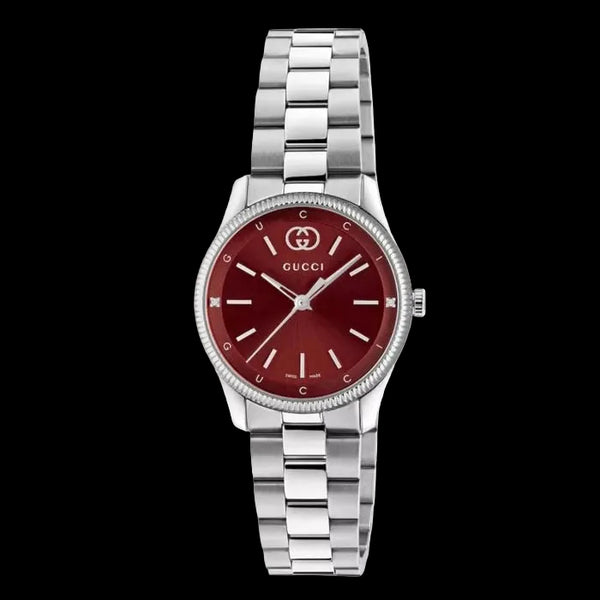 Gucci Silver Stainless Steel Burgundy Quartz Watch for Ladies - GUCCI YA1265069
