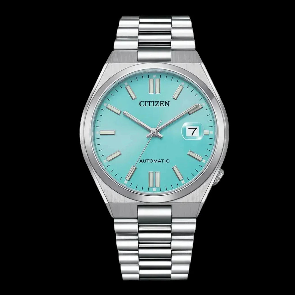 Citizen Silver Stainless Steel Aqua Dial Autom Watch for Gents - NJO151-88M