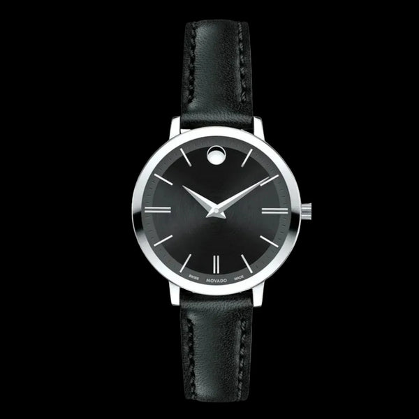 Movado Black Leather Strap Quartz Watch for Ladies - Movado 0607094