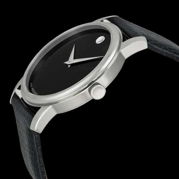 Movado Museum Classic Black Leather Black Dial Quartz Watch for Gents - 2100002
