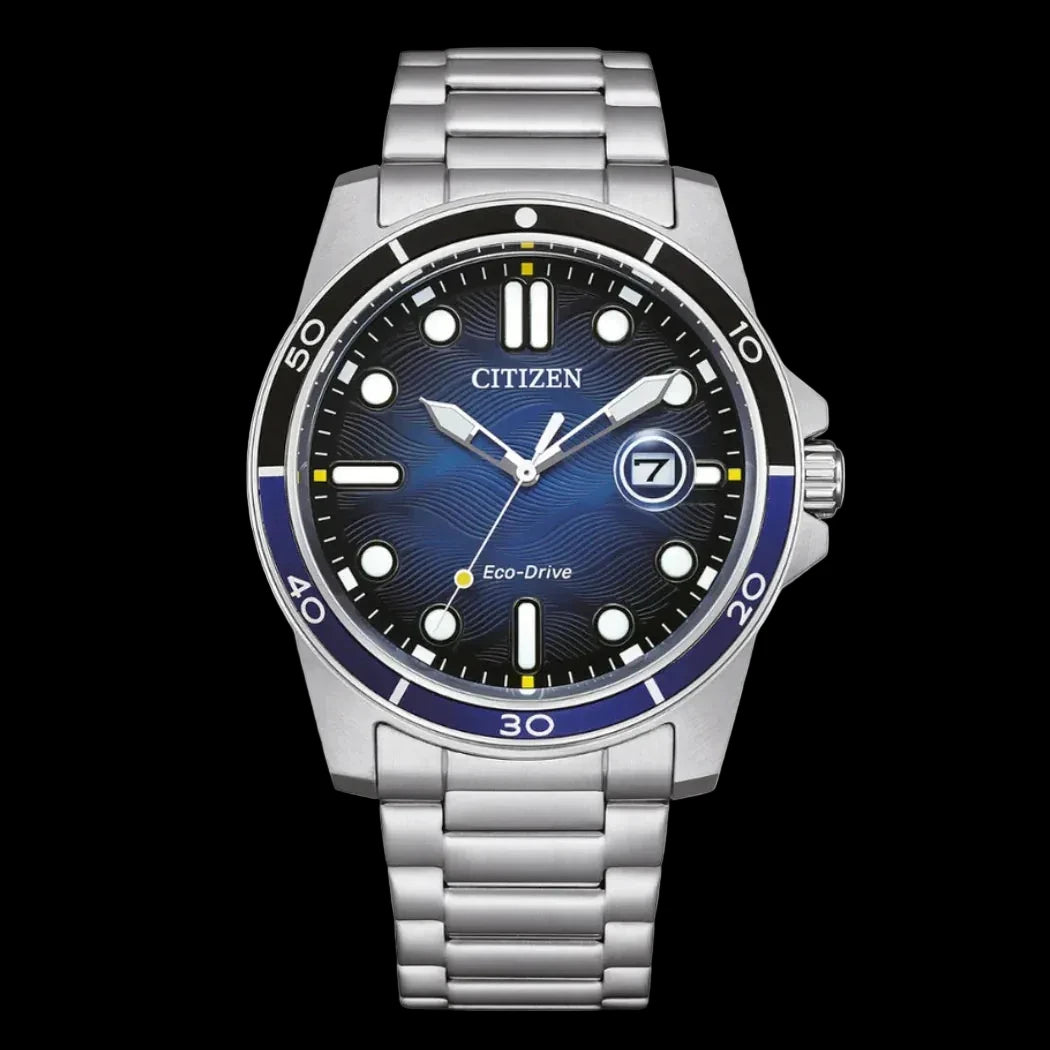 Citizen Silver Stainless Steel Bracelet Blue Analog Solar Watch for Men - AW1810-85L